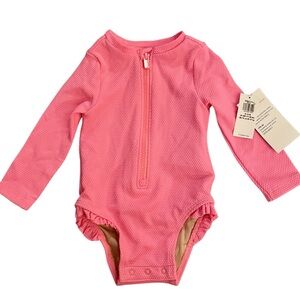 NWT Old Navy Baby Pink Textured Zip-Front Rashguard Swimsuit 6-12M